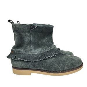 Coolway Grey Suede Fringe Ankle Boot Booties Boho Comfort Shoes Size 8
